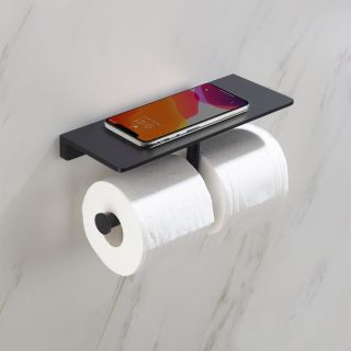 Держатель для туалетной бумаги Timo Selene двойной с полкой для телефона чёрный 12045/03